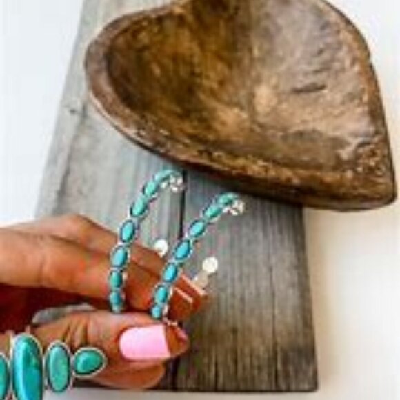 Hoops  silver Turquoise dainty gold stud earrings/ bohemian southwestern - Picture 1 of 6